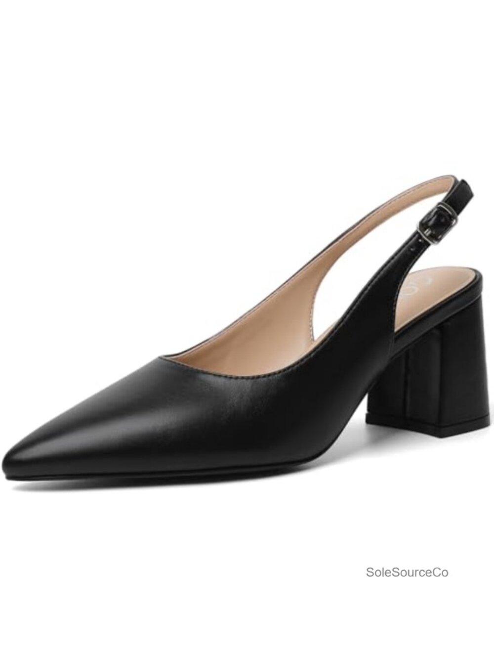 Faux Leather Slingback Block Heels Pointed Toe Women's Office Pumps 3 Inch